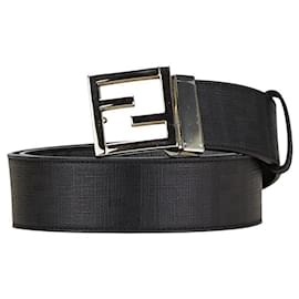 Fendi-Fendi Leather Zucca Logo Buckle Belt-Black