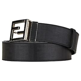 Fendi-Fendi Leather Zucca Logo Buckle Belt-Black