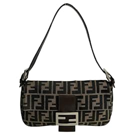Fendi-Fendi Mamma Baguette Zucca Canvas Leather Shoulder Bag-Brown