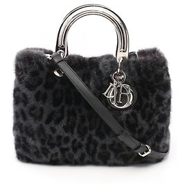 Dior Lady Dior Grande Borsa in Pelle di Pelliccia Blu
