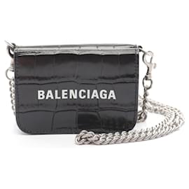 Balenciaga-Balenciaga Leather Mini Chain Wallet Shoulder Bag-Black