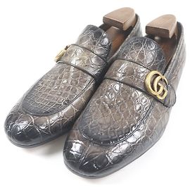 Gucci GG Marmont Crocodile Loafers Brown Brown