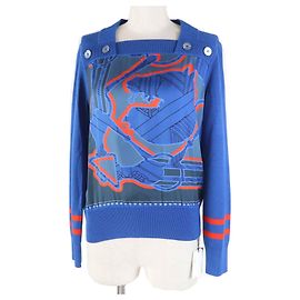 Hermès HERMES Seiden-Rayon-Strickjacke Blau 38 Frauen Blau