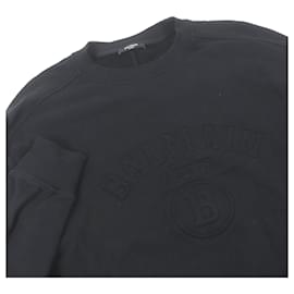 Balmain-Balmain Logo Embossed Crew Neck Sweatshirt Black S-Black