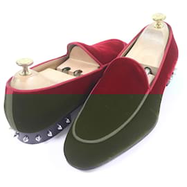 Christian Louboutin-Christian Louboutin NILOU FLAT Velor Leather Loafers-Red