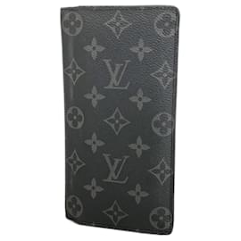 Louis Vuitton-Louis Vuitton Long Wallet Monogram Eclipse Portefeuille Brazza-Brown,Black