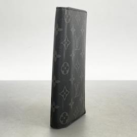 Louis Vuitton-Louis Vuitton Long Wallet Monogram Eclipse Portefeuille Brazza-Brown,Black