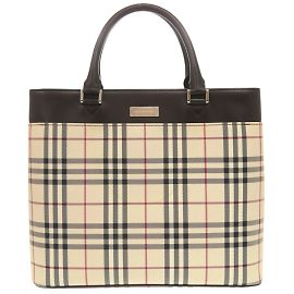 Burberry Nova Check Canvas Leather Handbag Beige Dark brown