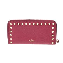 Portafoglio rotondo in pelle rosa Valentino Rockstud Rosa