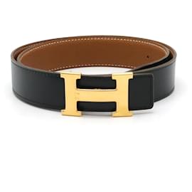 Hermès-Hermes H Belt Reversible Leather-Brown,Black