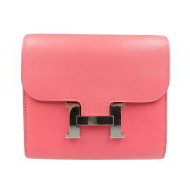 Hermès Hermes Constance C Stamp Evercolor Rose Azalee Pink Compact Wallet Pink