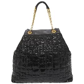 Dolce & Gabbana-Dolce & Gabbana Sequin Leather Black Chain Tote Bag-Black