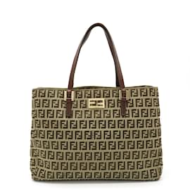 Fendi-Fendi Zucchino Zucca Pattern Handbag Tote-Beige,Dark brown