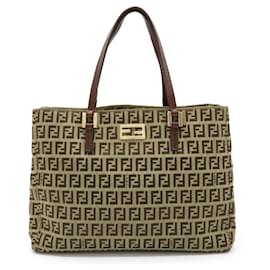 Fendi-Fendi Zucchino Zucca Pattern Handbag Tote-Beige,Dark brown