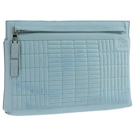 LOEWE Anagram Clutch Bag aus Leder Hellblau Auth bs20557 Hellblau