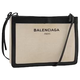 Balenciaga-Pochette en toile et cuir BALENCIAGA ivoire marine argent 339937 Auth bs20579-Argenté,Écru,Bleu Marine