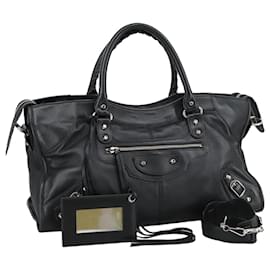 Balenciaga-BALENCIAGA The City Hand Bag Leather 2way Black Silver 168028 Auth ki5069A-Black,Silvery