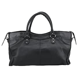 Balenciaga-BALENCIAGA The City Hand Bag Leather 2way Black Silver 168028 Auth ki5069A-Black,Silvery