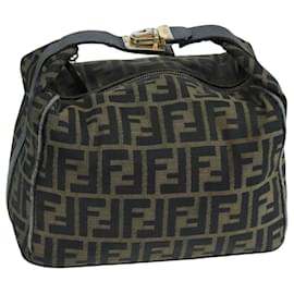Fendi-FENDI Zucca Canvas Vanity Pouch Brown Black Auth 106597-Brown,Black