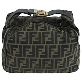 Fendi-FENDI Zucca Canvas Vanity Pouch Brown Black Auth 106597-Brown,Black