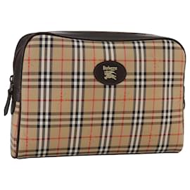 Autre Marque-Burberrys Nova Check Clutch Bag Canvas Beige Auth 106136-Beige