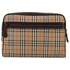 Autre Marque-Burberrys Nova Check Clutch Bag Canvas Beige Auth 106136-Beige