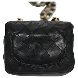 Chanel-CHANEL Mini Mini Matelassé Sac Ceinture Chaîne Cuir d'Agneau Noir Or CC Auth 104616-Noir,Doré
