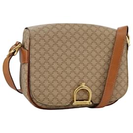 Céline-CELINE Macadam Canvas Shoulder Bag Beige Gold Auth 106361-Beige,Golden