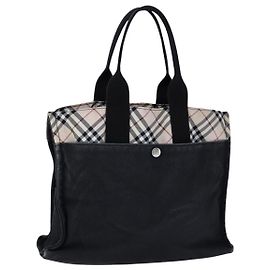 BURBERRY Blue Label Nova Check Tote Bag Canvas Black Beige Auth ti2485 Black Beige