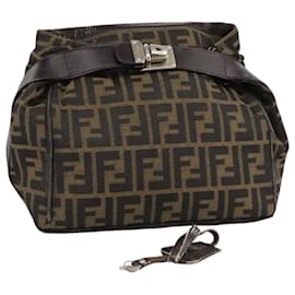 Fendi-FENDI Zucca Canvas Hand Bag Brown Black Silver Auth bs20582-Brown,Black,Silvery