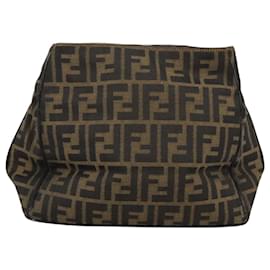 Fendi-FENDI Zucca Canvas Hand Bag Brown Black Silver Auth bs20582-Brown,Black,Silvery