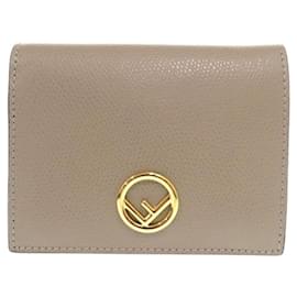 Fendi-Fendi Beige Leather Bi-fold Wallet-Beige