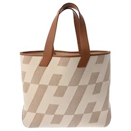 Hermès-Sac tote Hermes H en Bier GM Ecru/Or-Écru