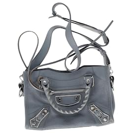 Balenciaga-Balenciaga Chevre Silver Metallic Edge Hardware Mini City in Light Blue Leather-Blue,Light blue