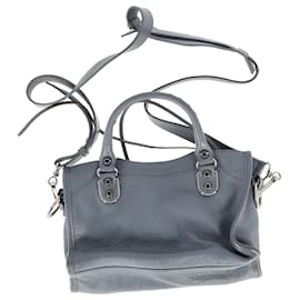 Balenciaga-Balenciaga Chevre Silver Metallic Edge Hardware Mini City in Light Blue Leather-Blue,Light blue