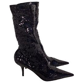 Balenciaga Knife High Heel Sock Booties in Black Sequin Black