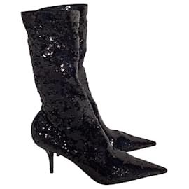 Balenciaga-Balenciaga Knife High Heel Sock Booties in Black Sequin-Black