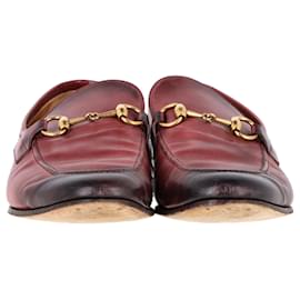 Gucci-Gucci Jordaan Horsebit Leather Loafers in Burgundy Leather-Red,Dark red