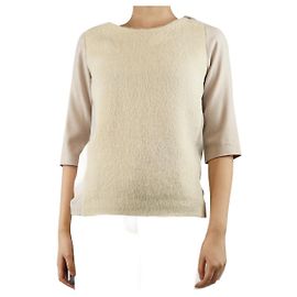 Tsumori Chisato Neutral contrast wool 3/4 sleeve top - size UK 8 Other