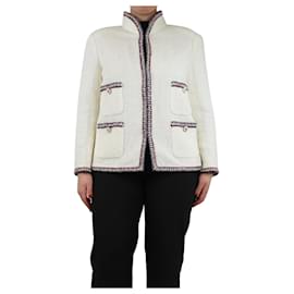 Chanel-White tweed woven trim jacket - size UK 16-White