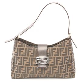 Fendi-Fendi Zucca Canvas Leather Shoulder Bag-Brown