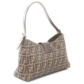 Fendi-Fendi Zucca Canvas Leather Shoulder Bag-Brown