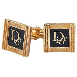 Abotoaduras com logotipo dourado da Dior Preto