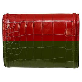 Tod's-Tod's Double T Croc Embossed Compact Wallet-Red
