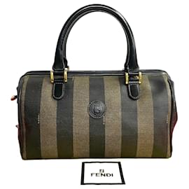 Fendi-Fendi Pequin FF Logo Stripe Leather Mini Boston Bag-Black