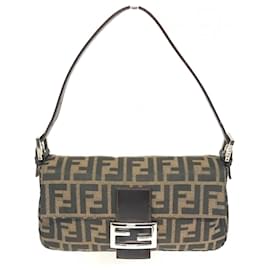 Fendi-Fendi Mamma Baguette Zucca Canvas Shoulder Bag-Brown