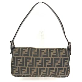 Fendi-Fendi Mamma Baguette Zucca Canvas Shoulder Bag-Brown