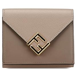 Fendi-Fendi Leather FF Diamond Tri-Fold Wallet-Grey