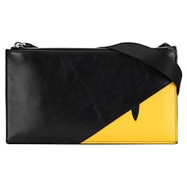 Fendi-Fendi Monster Leather Shoulder Bag Wallet-Black