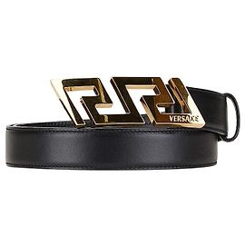 Cinturón de cuero Greca de Versace Negro
